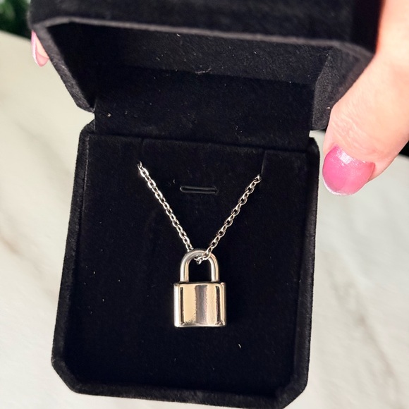 Jewelry - Silver Tone Gold Plated Padlock Pendant Necklace - Women Jewelry